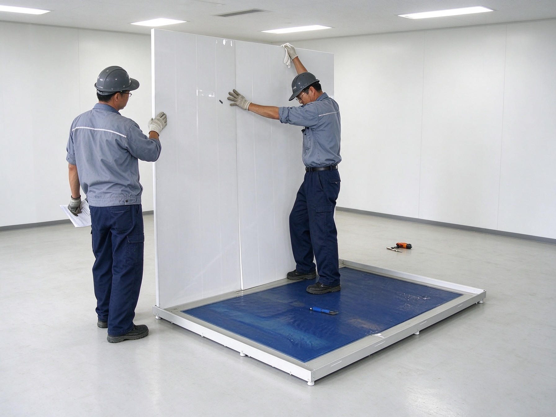 Flat pack bathroom pod wall panel assembly