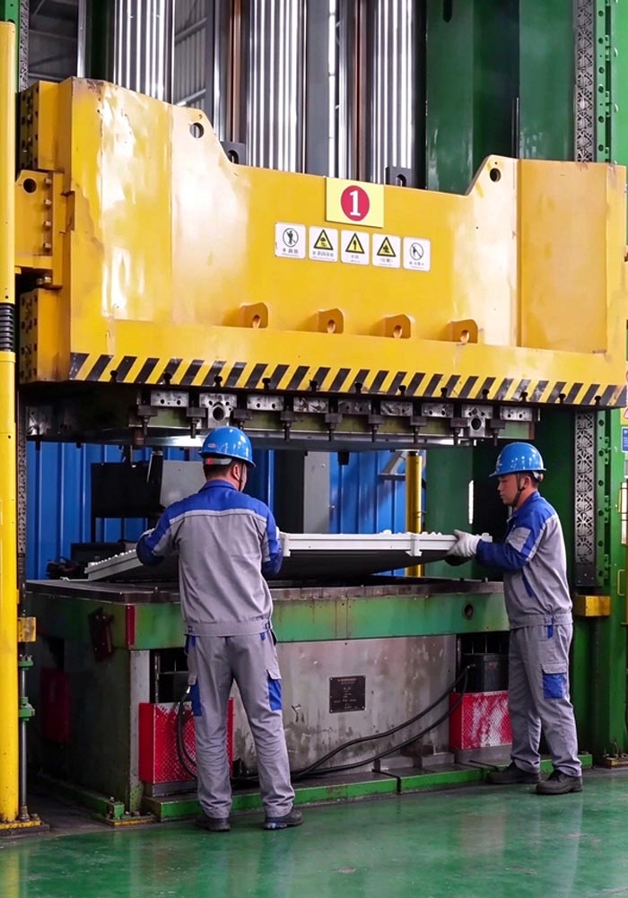 SMC compression molding with a 2500-ton CNC hydraulic press