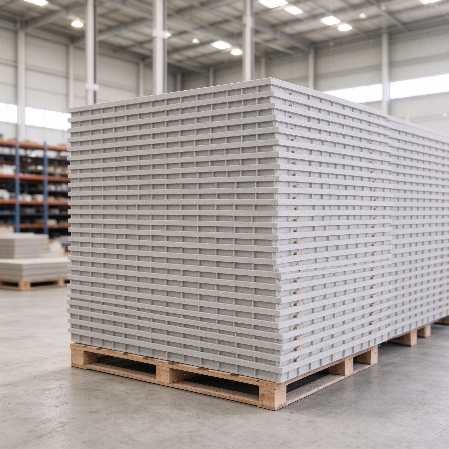 Prefabricated bathroom unit components ready for shipment
