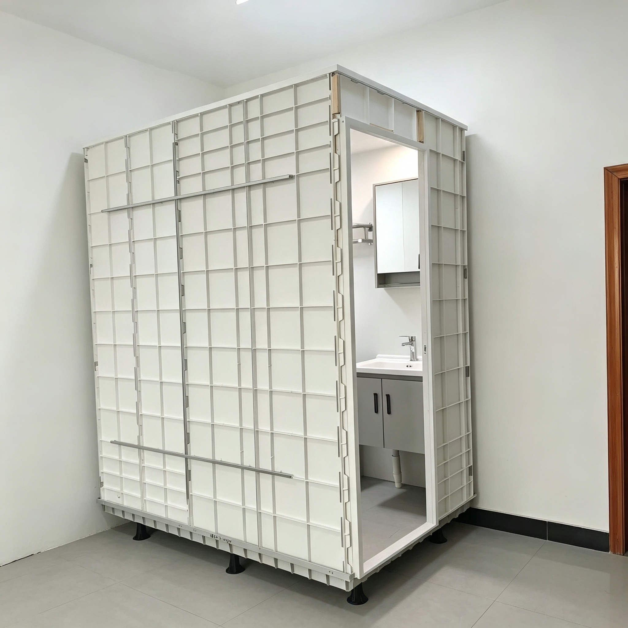 SMC bathroom pod shell structure installed inside an existing room