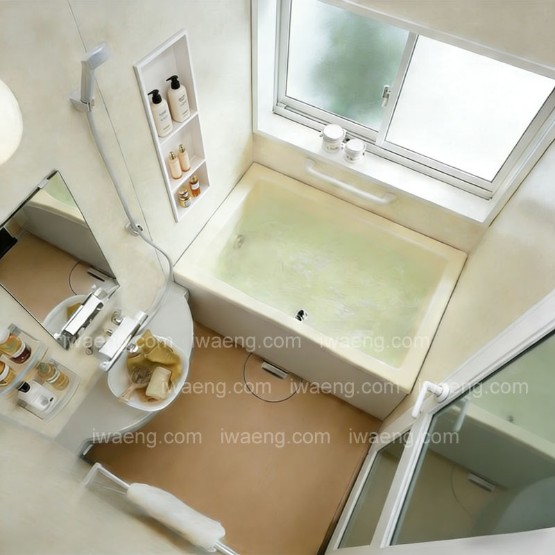 Complete bathroom pod interior with bathtub and bathroom fittings