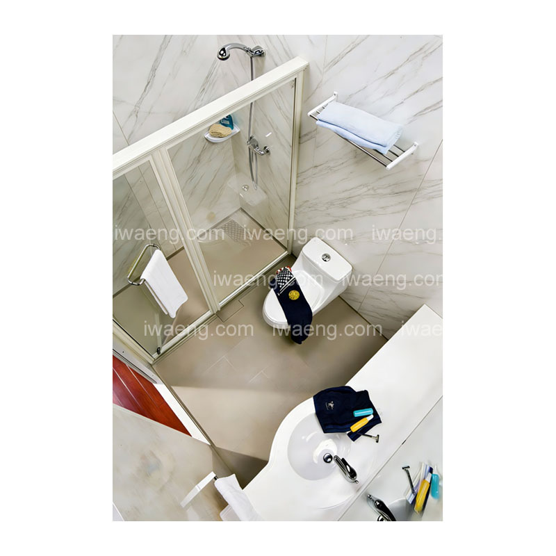 Prefabricated complete bathroom interior with shower toilet and basin
